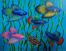 Load image into Gallery viewer, Giclee Print of a Painting of a Group of Siamese Fighting Fish